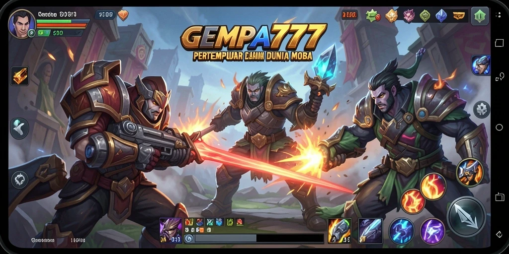 Screenshot gameplay seru dari GEMPA777 di arena MOBA.
