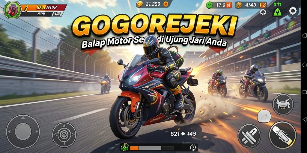 Tangkapan layar menampilkan balapan motor yang cepat dan menegangkan.