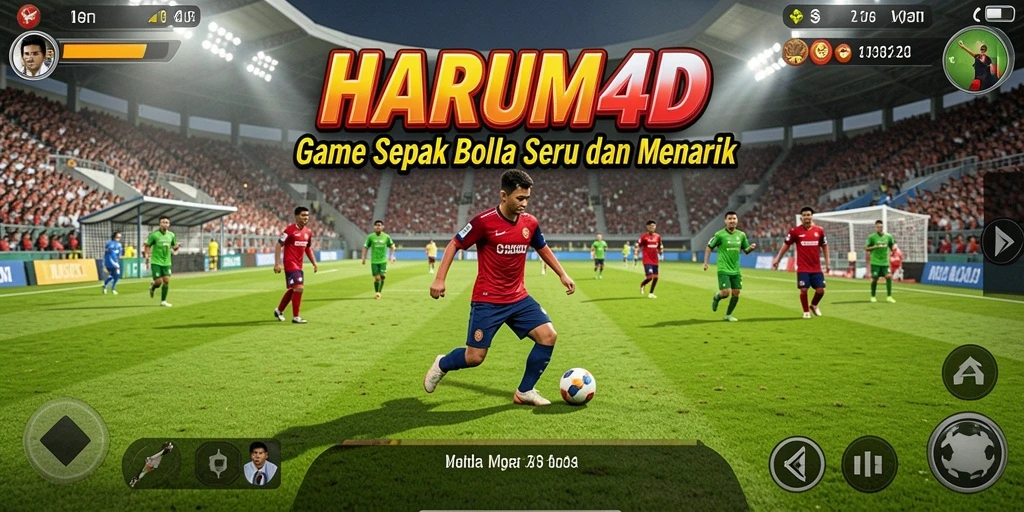 Gameplay HARUM4D menampilkan aksi sepak bola yang menarik dan penuh strategi.