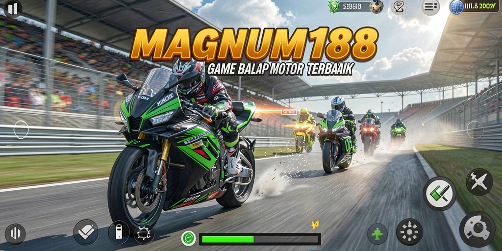 Gameplay seru MAGNUM188 saat balapan motor di lintasan cepat.