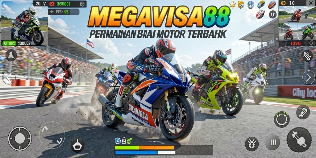Gameplay seru dalam balapan motor yang mendebarkan.