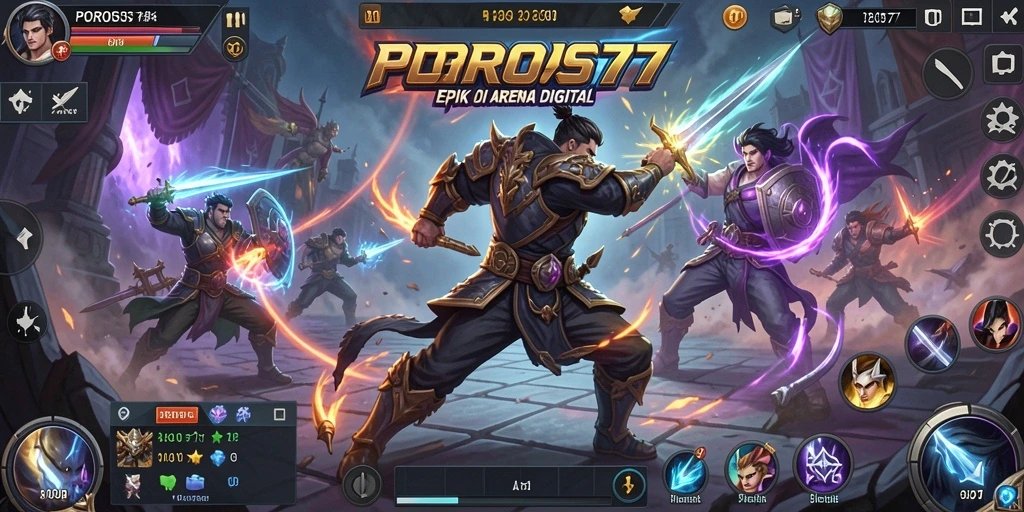 Tampilan aksi pertarungan yang intens dalam POROS77.