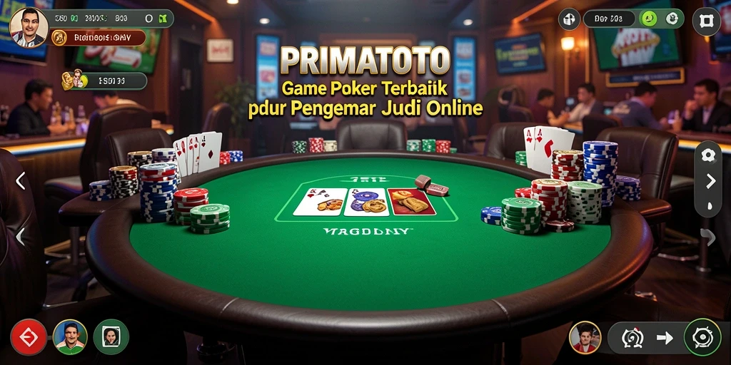 Screenshot gameplay PRIMATOTO yang menampilkan suasana permainan poker yang mendebarkan.