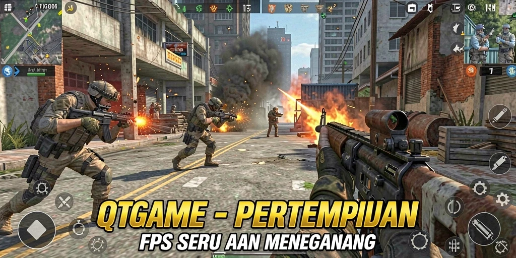 Gameplay QTGAME yang intens dan mendebarkan dalam FPS.