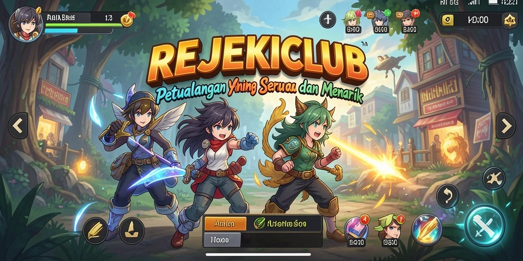 Tangkapan layar permainan REJEKICLUB menunjukkan aksi seru dan karakter anime yang keren.