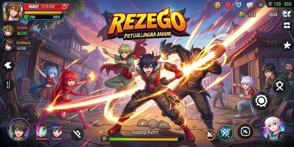 Tampilan gameplay REZEGO dengan aksi karakter Anime yang seru.