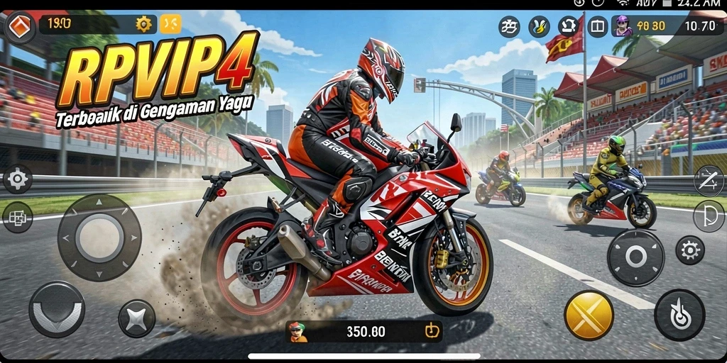Tampilan gameplay RPVIP4 yang mendebarkan saat balapan motor.