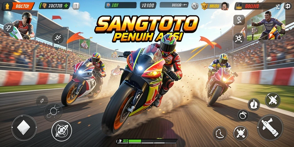 Gameplay intens SANGTOTO dengan balapan motor yang seru dan kompetitif.