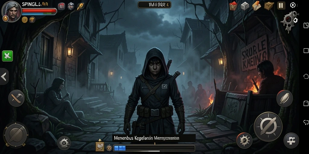 Tampilan gameplay SPINGILA yang menegangkan dan menyeramkan.