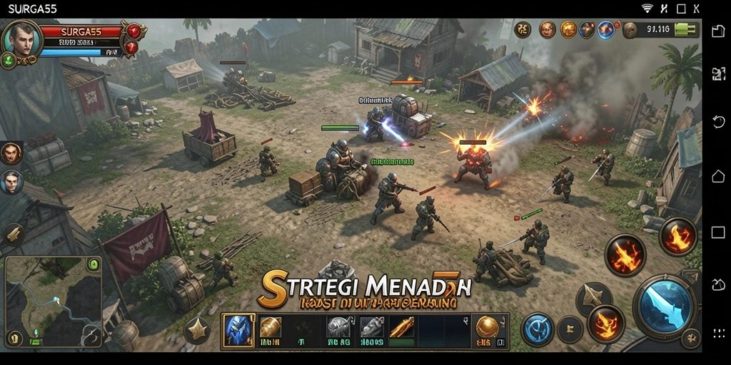 Gameplay SURGA55 dengan pertempuran strategis yang mendebarkan.