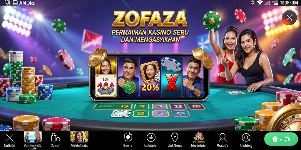 Tangkapan layar utama ZOFAZA menampilkan gameplay Kasino yang seru dan interaktif.
